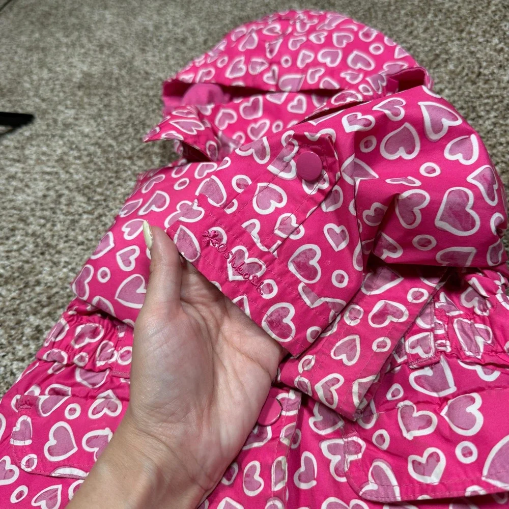 Vintage OshKosh Bgosh Pink Heart Print Hooded Rain Jacket 18mo
